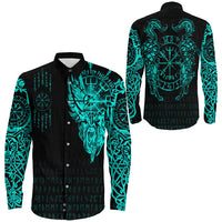 Viking Clothing Viking Compass Vegvisir Tattoo Cyan Version Long Sleeve Button Shirt RLT12 - Wonder Print Shop