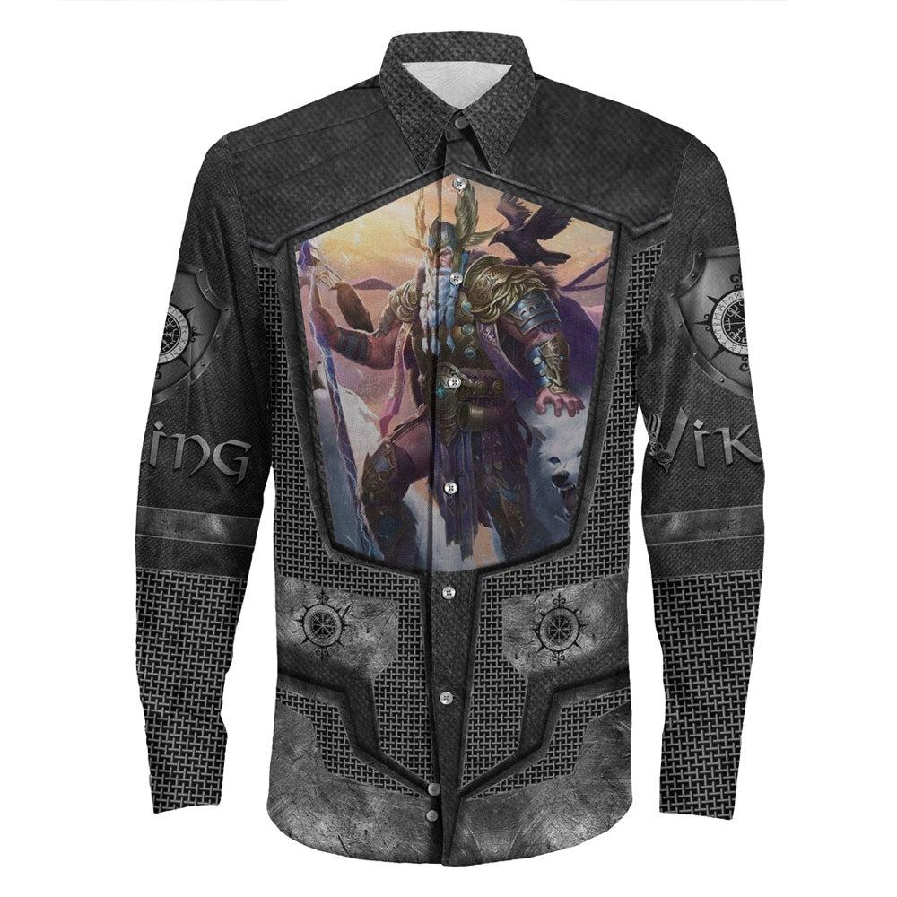 Viking Clothing Armor 3D Style Viking Odin Long Sleeve Button Shirt RLT12 - Wonder Print Shop