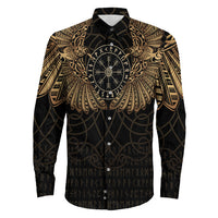 Viking Clothing Viking Odin's Celtic Two Ravens Gold Version Long Sleeve Button Shirt RLT12 - Wonder Print Shop