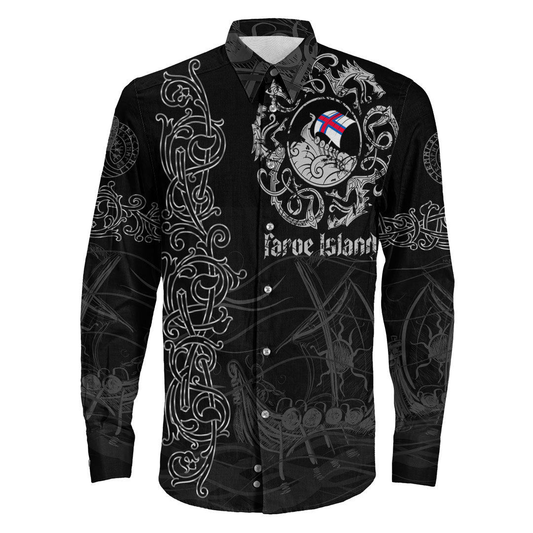 Viking Clothing Viking Drakkar Faroe Islands Warship Long Sleeve Button Shirt RLT12 - Wonder Print Shop