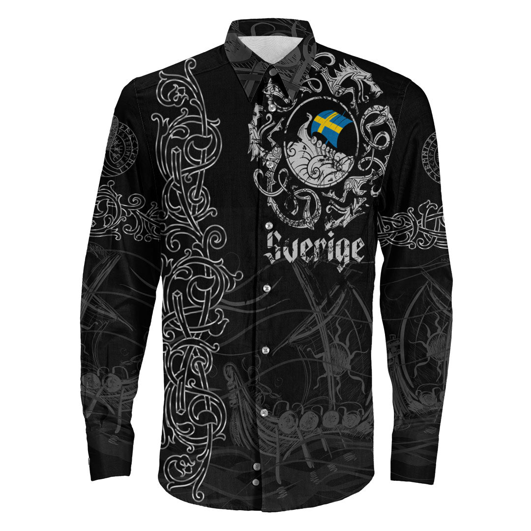 Viking Clothing Viking Drakkar Sweden Warship Long Sleeve Button Shirt RLT12 - Wonder Print Shop