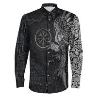 Viking Clothing Vegvisir With Raven Viking Compass Long Sleeve Button Shirt RLT12 - Wonder Print Shop