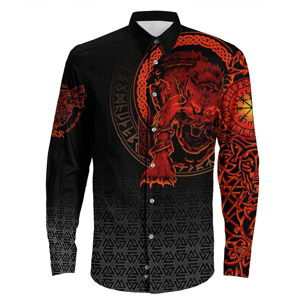 Viking Clothing Viking Fenrir Norse 3D Long Sleeve Button Shirt RLT12 - Wonder Print Shop