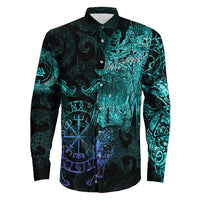Viking Clothing Viking Odin Tattoo Cyan Version Long Sleeve Button Shirt RLT12 - Wonder Print Shop