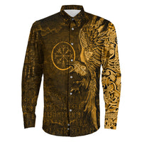 Viking Clothing Vegvisir With Raven Viking Compass Gold Version Long Sleeve Button Shirt RLT12 - Wonder Print Shop