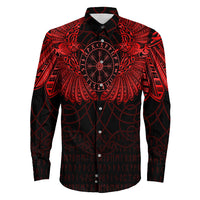 Viking Clothing Viking Odin's Celtic Two Ravens Red Version Long Sleeve Button Shirt RLT12 - Wonder Print Shop