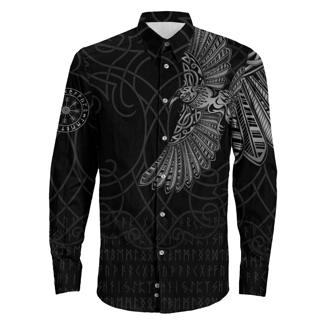 Viking Clothing Viking Odins Raven Tattoo Long Sleeve Button Shirt RLT12 - Wonder Print Shop