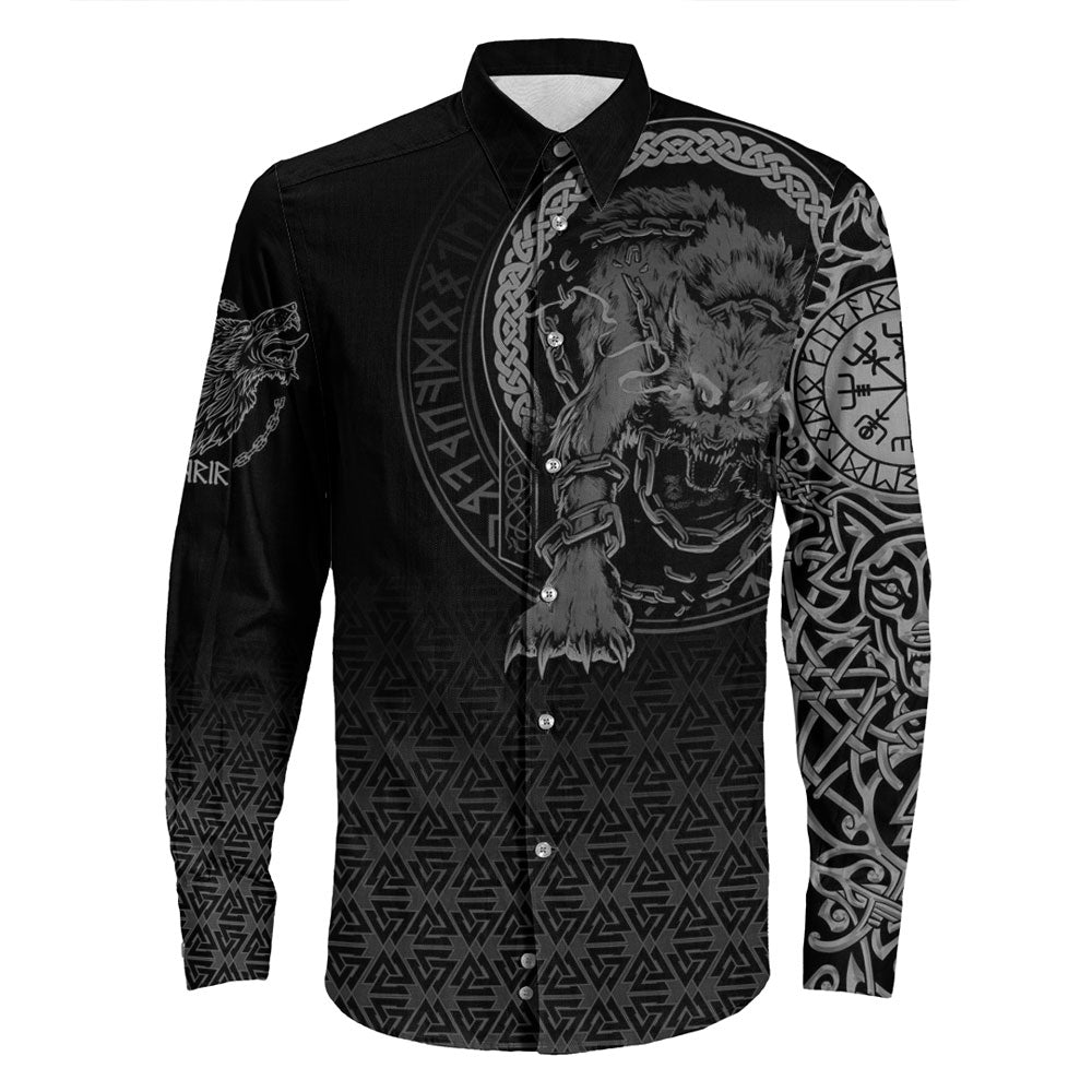 Viking Clothing Viking Fenrir Norse 3D Tattoo Long Sleeve Button Shirt RLT12 - Wonder Print Shop