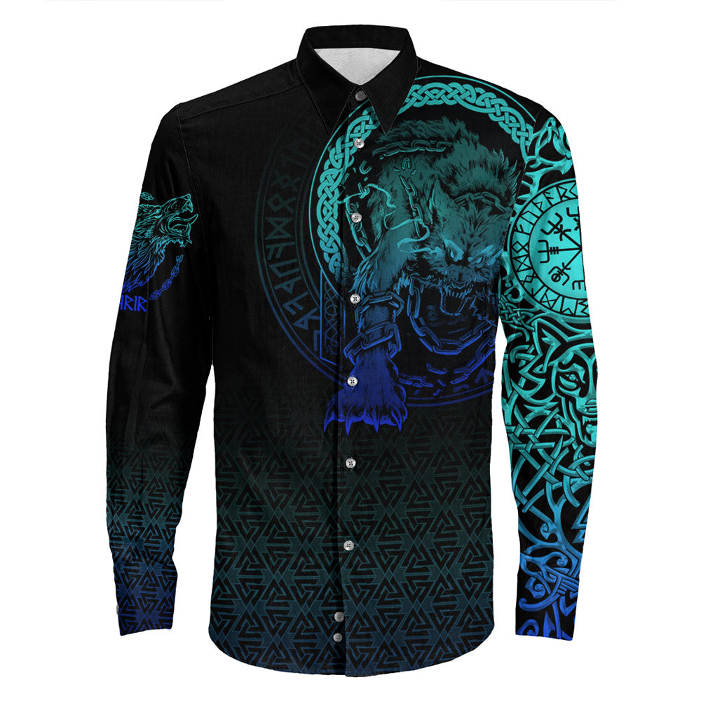 Viking Clothing Viking Fenrir Norse 3D Special Long Sleeve Button Shirt RLT12 - Wonder Print Shop