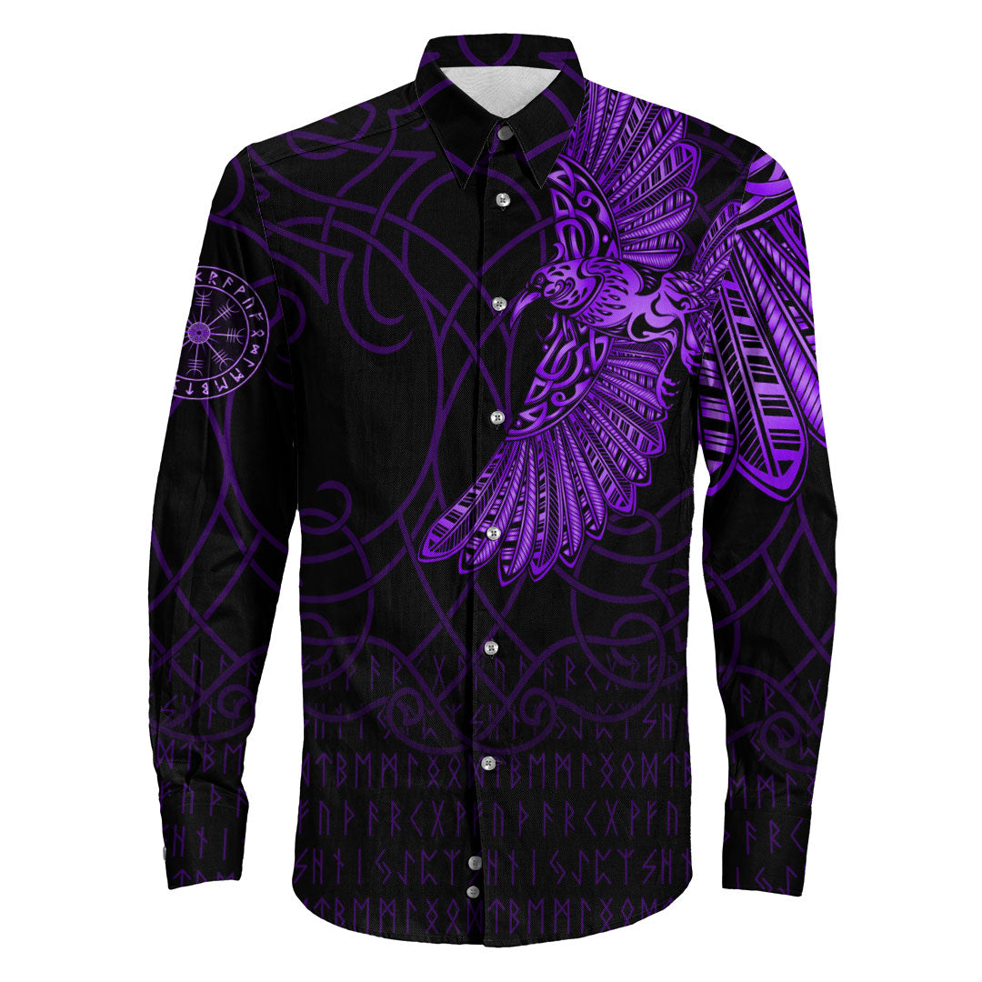 Viking Clothing Viking Odins Raven Tattoo Purple Version Long Sleeve Button Shirt RLT12 - Wonder Print Shop
