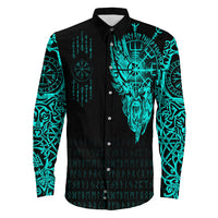 Viking Clothing Viking Compass Vegvisir Tattoo Cyan Version Long Sleeve Button Shirt RLT12 - Wonder Print Shop