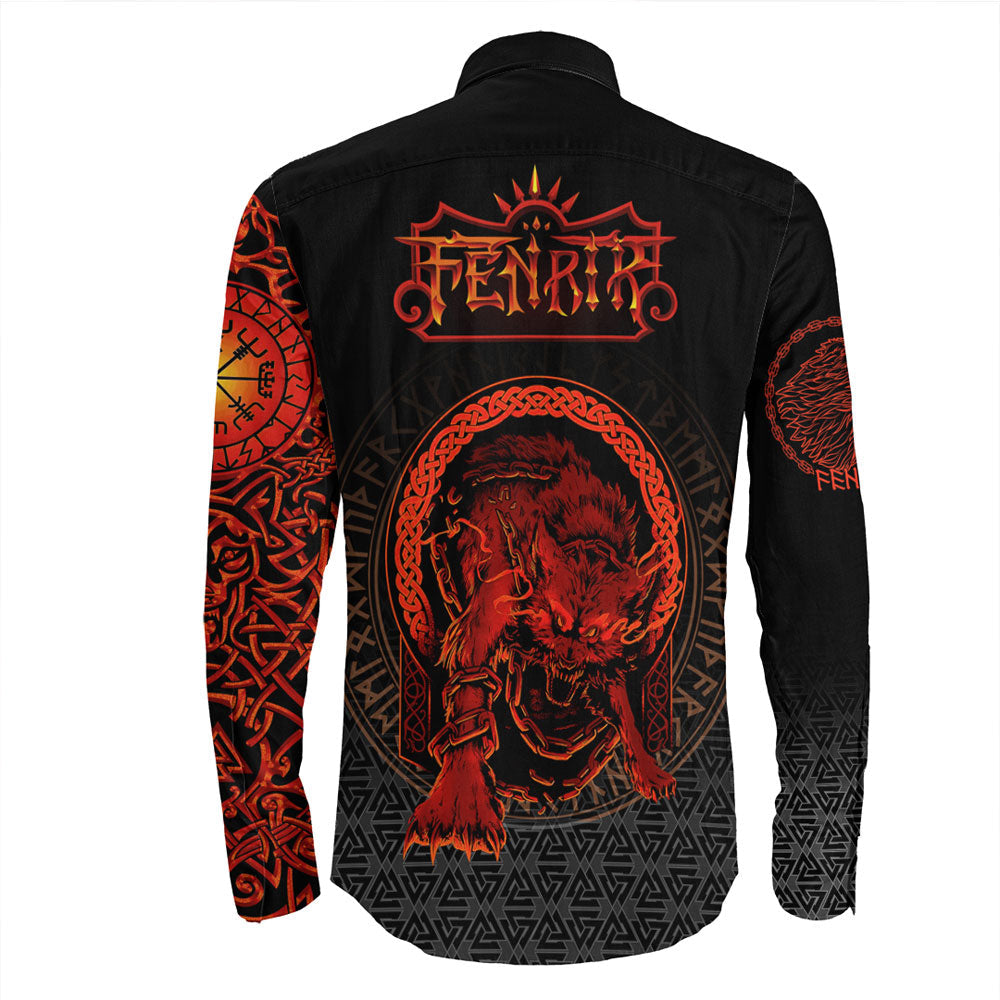 Viking Clothing Viking Fenrir Norse 3D Long Sleeve Button Shirt RLT12 - Wonder Print Shop