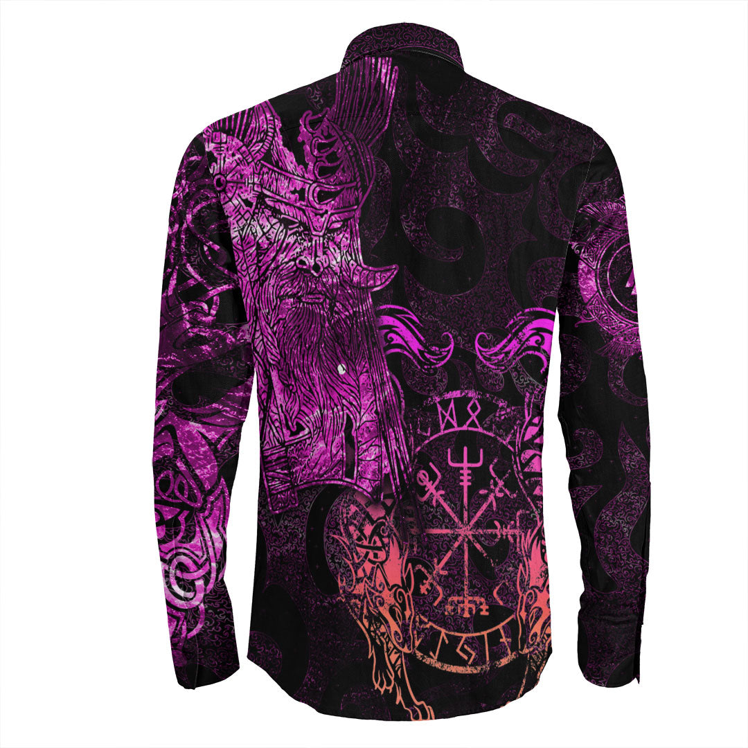 Viking Clothing Viking Odin Tattoo Pink Version Long Sleeve Button Shirt RLT12 - Wonder Print Shop