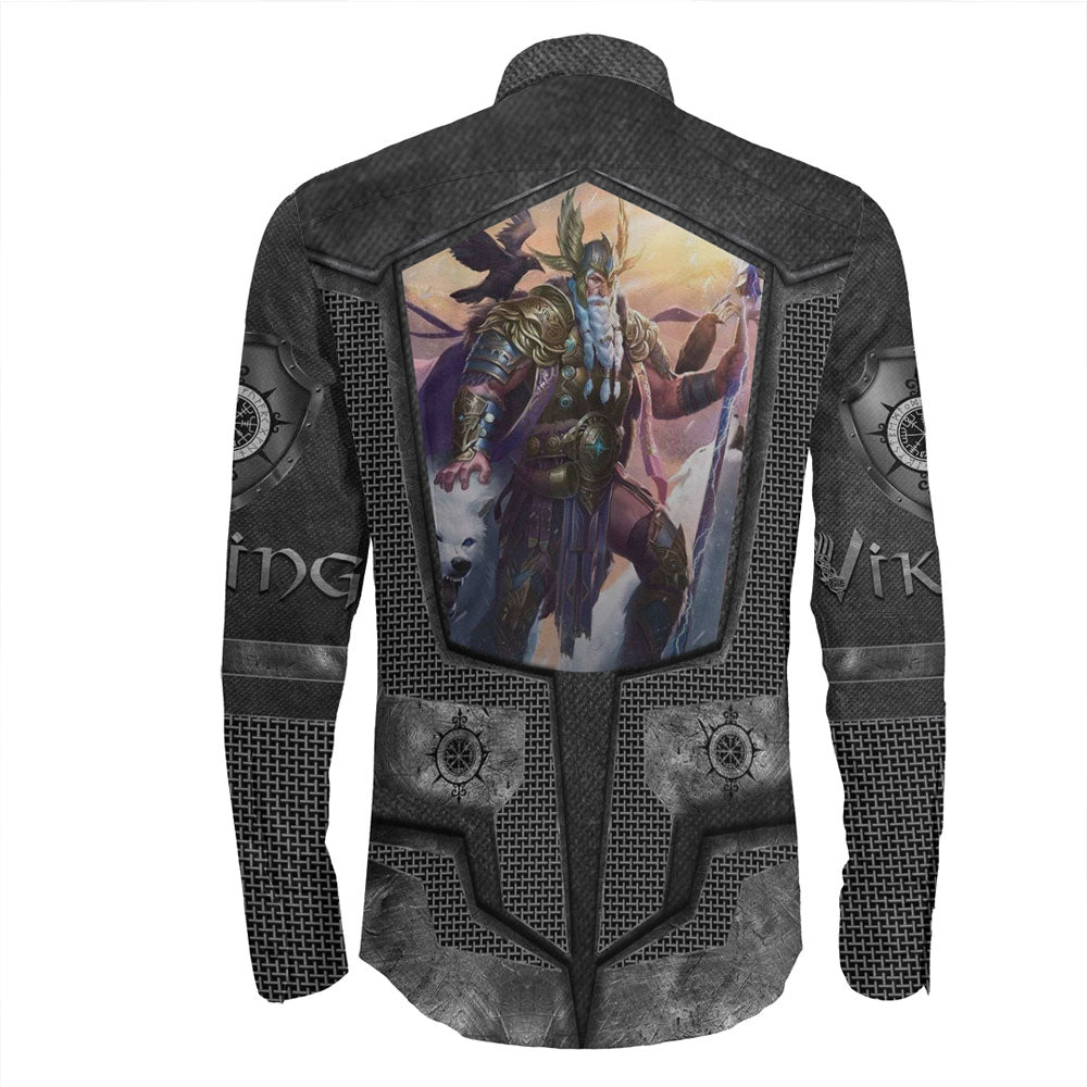Viking Clothing Armor 3D Style Viking Odin Long Sleeve Button Shirt RLT12 - Wonder Print Shop