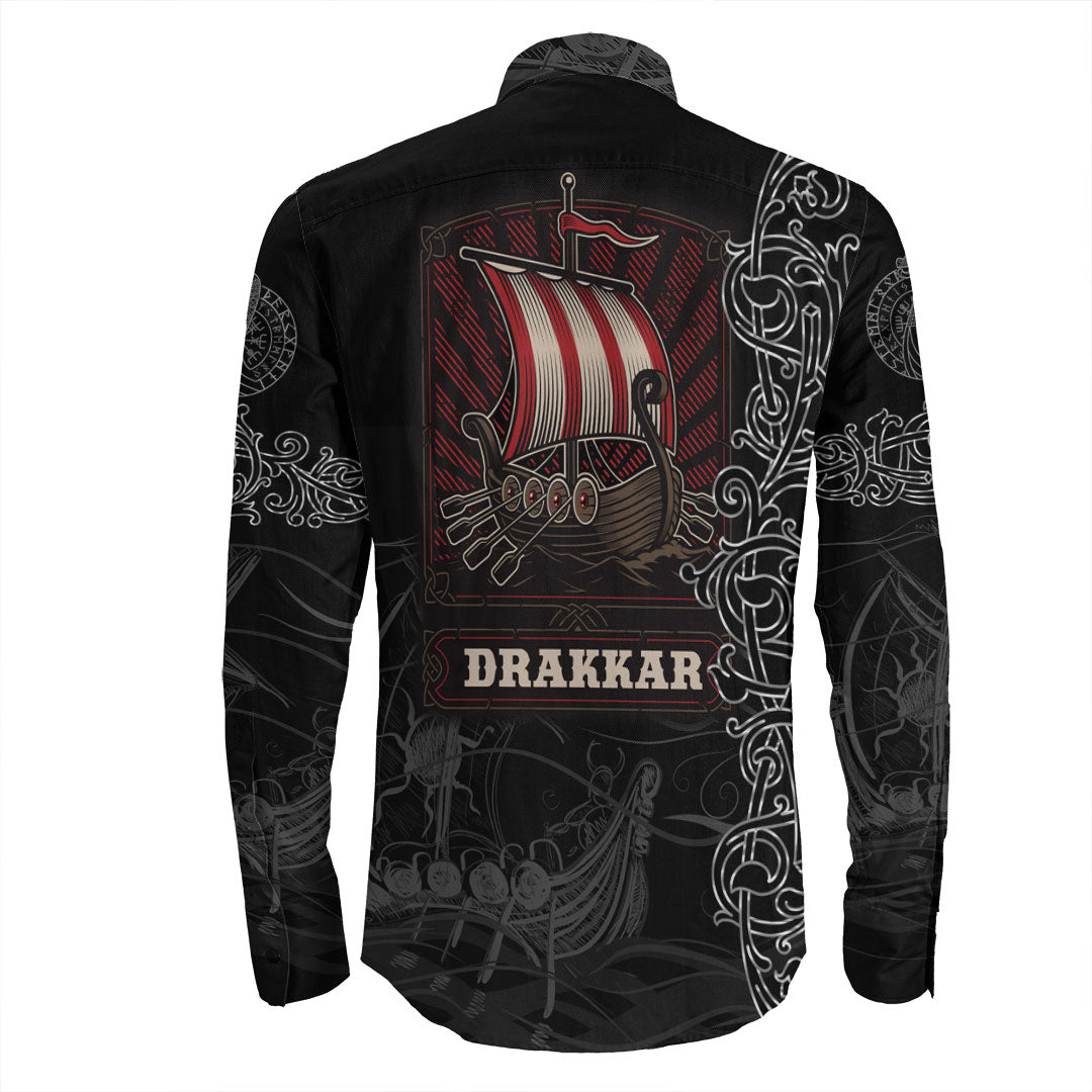 Viking Clothing Viking Drakkar Warship Long Sleeve Button Shirt RLT12 - Wonder Print Shop