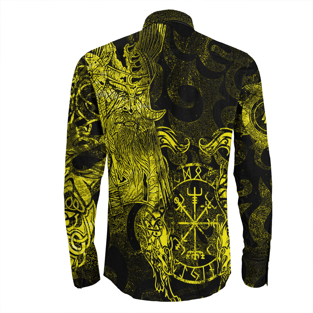 Viking Clothing Viking Odin Tattoo Yellow Version Long Sleeve Button Shirt RLT12 - Wonder Print Shop