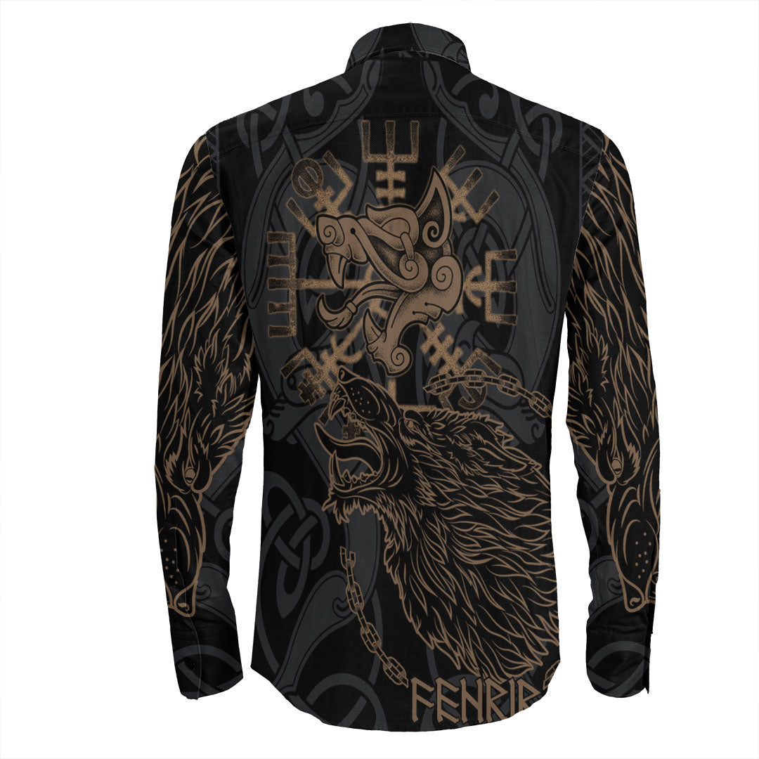 Viking Clothing Viking Fenrir Norse Wolf Long Sleeve Button Shirt RLT12 - Wonder Print Shop