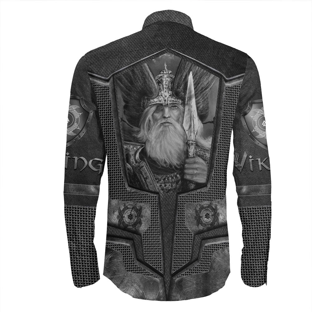 Viking Clothing Armor 3D Style Viking Odin Tattoo Long Sleeve Button Shirt RLT12 - Wonder Print Shop