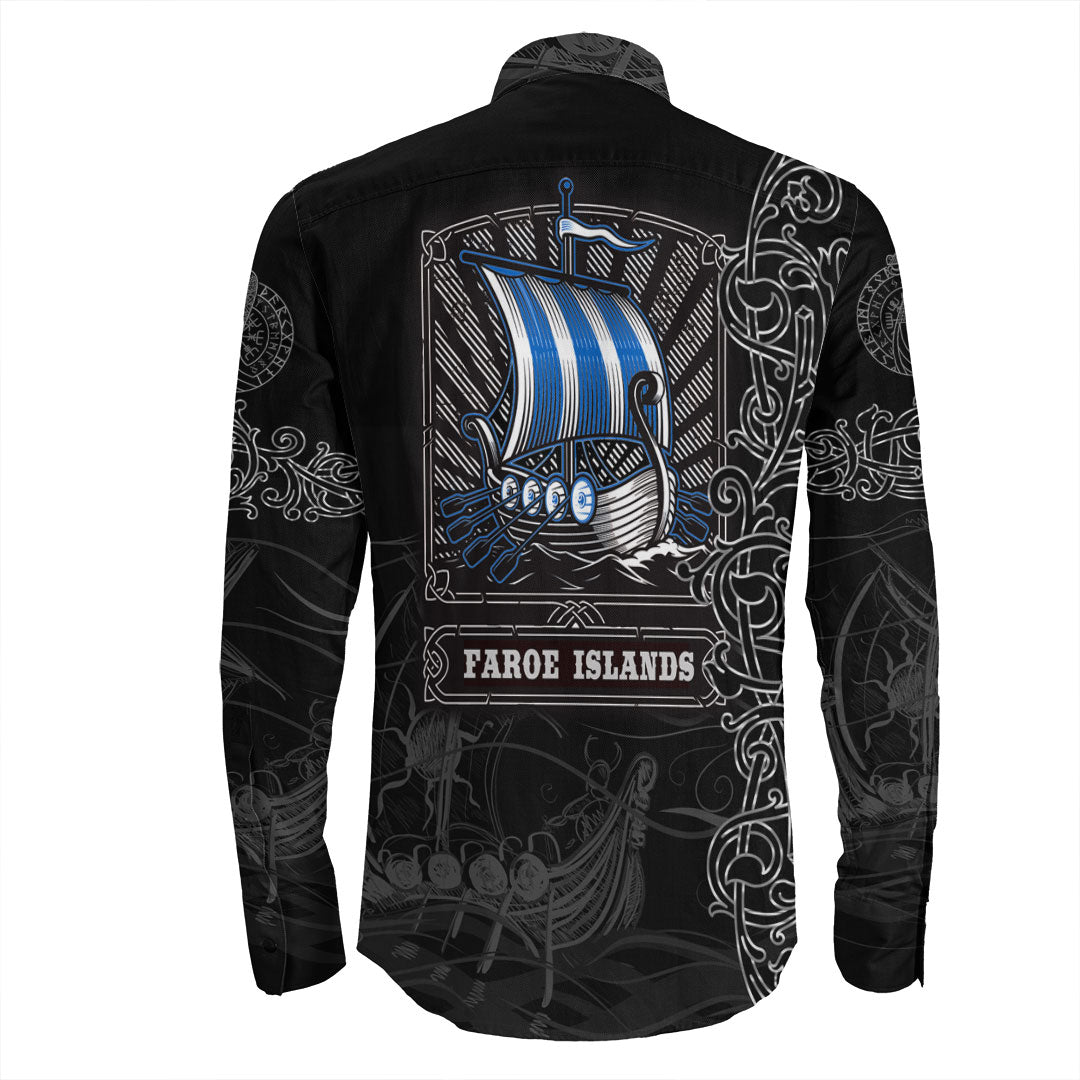 Viking Clothing Viking Drakkar Faroe Islands Warship Long Sleeve Button Shirt RLT12 - Wonder Print Shop