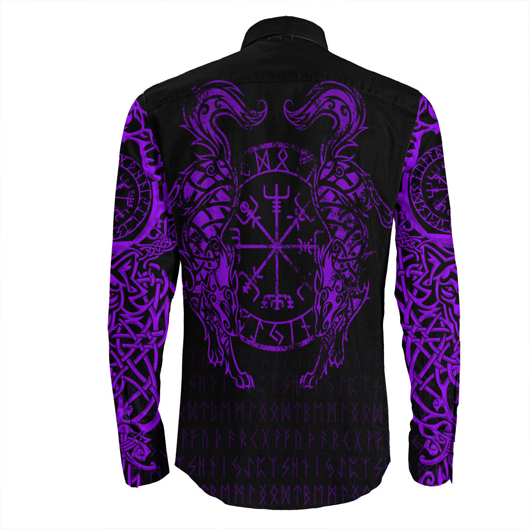 Viking Clothing Viking Compass Vegvisir Tattoo Purple Version Long Sleeve Button Shirt RLT12 - Wonder Print Shop