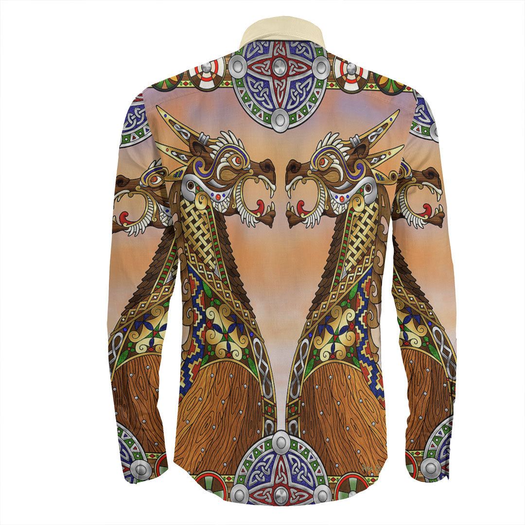 Viking Clothing Drakkar Viking Ship Long Sleeve Button Shirt RLT12 - Wonder Print Shop