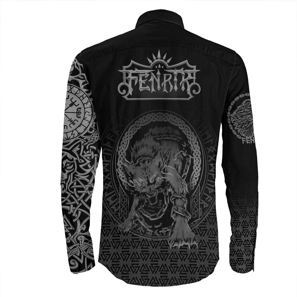 Viking Clothing Viking Fenrir Norse 3D Tattoo Long Sleeve Button Shirt RLT12 - Wonder Print Shop