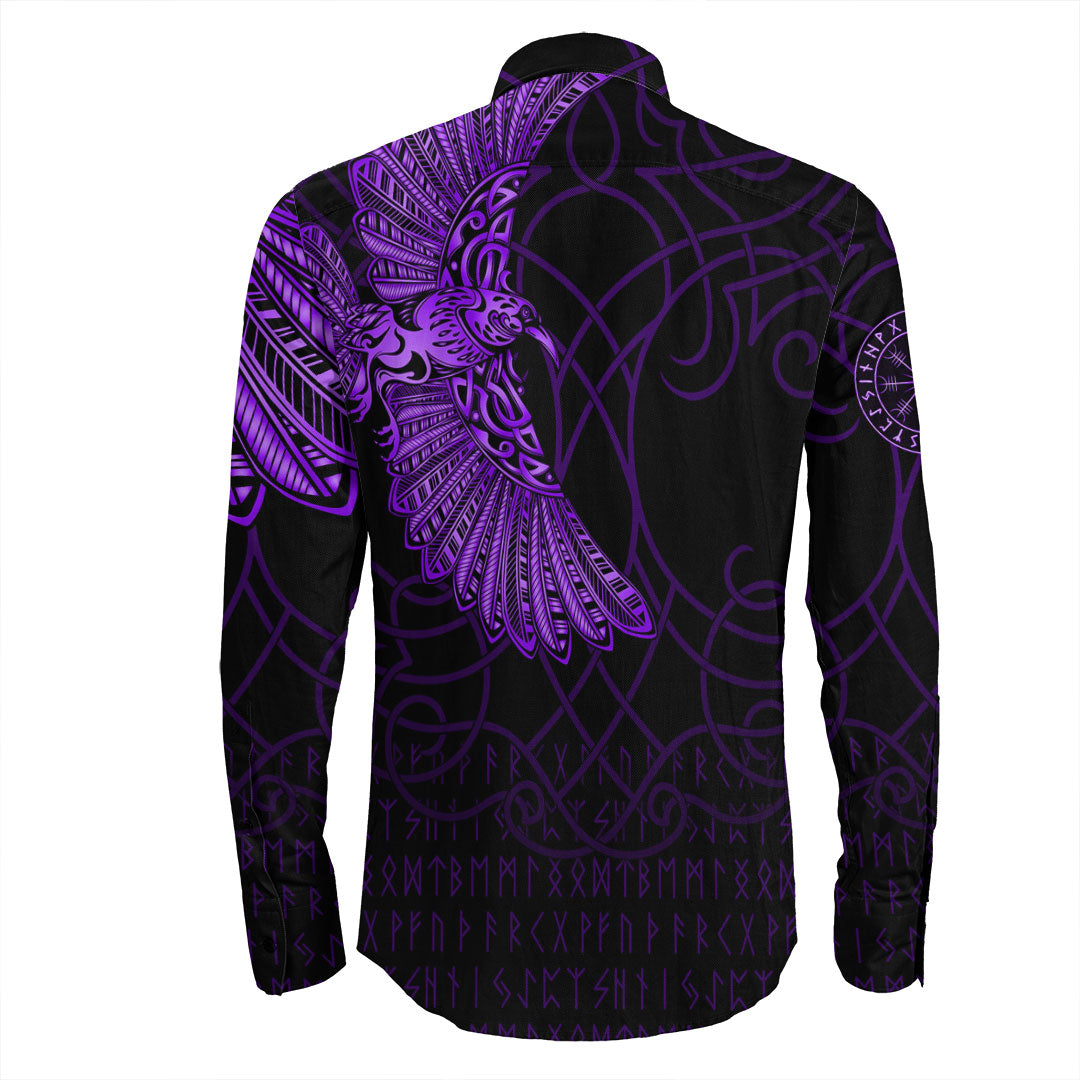Viking Clothing Viking Odins Raven Tattoo Purple Version Long Sleeve Button Shirt RLT12 - Wonder Print Shop