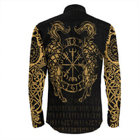 Viking Clothing Viking Compass Vegvisir Tattoo Gold Version Long Sleeve Button Shirt RLT12 - Wonder Print Shop