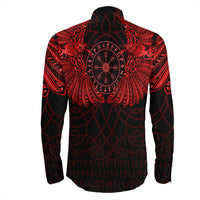 Viking Clothing Viking Odin's Celtic Two Ravens Red Version Long Sleeve Button Shirt RLT12 - Wonder Print Shop