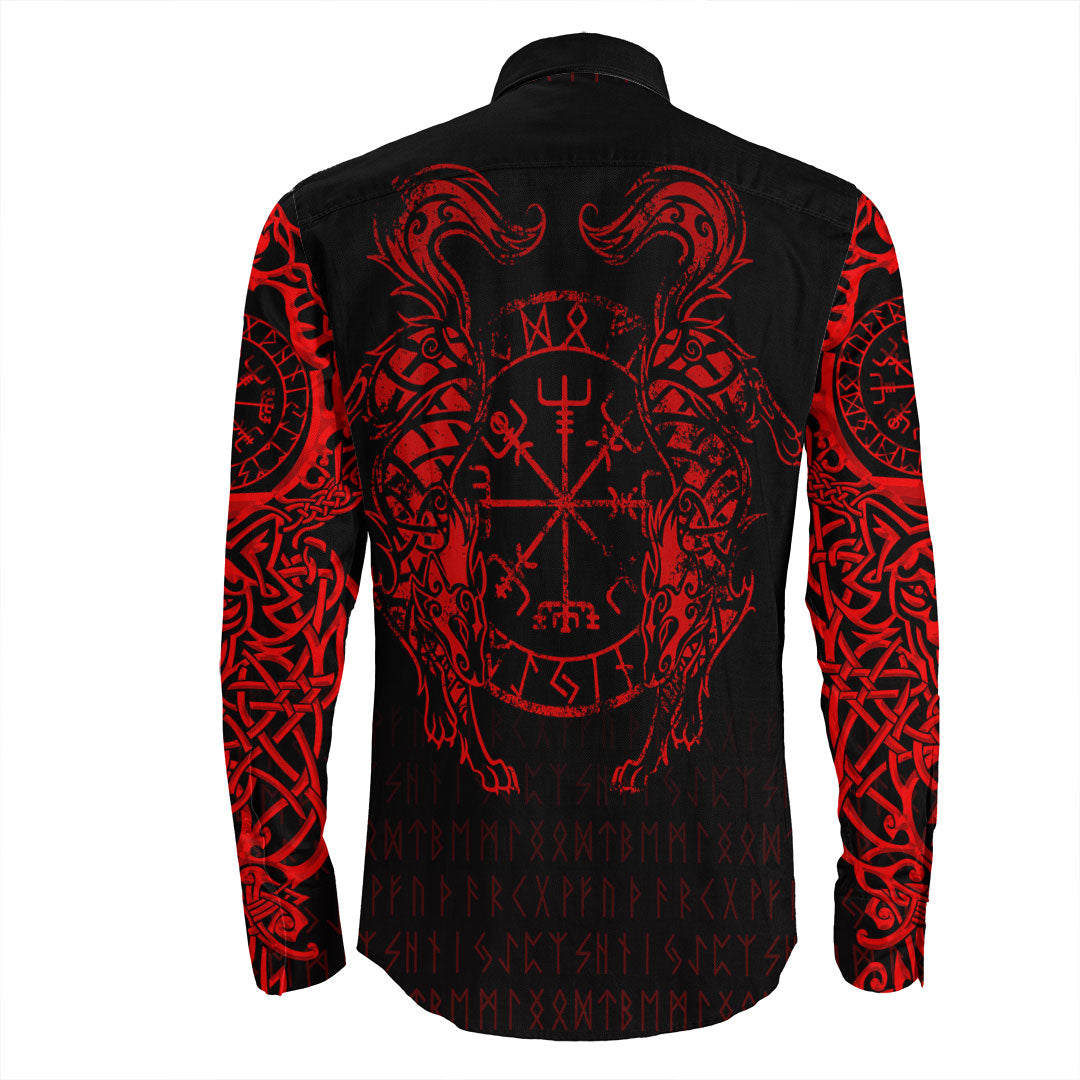 Viking Clothing Viking Compass Vegvisir Tattoo Red Version Long Sleeve Button Shirt RLT12 - Wonder Print Shop