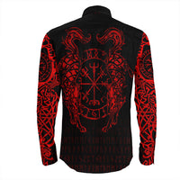 Viking Clothing Viking Compass Vegvisir Tattoo Red Version Long Sleeve Button Shirt RLT12 - Wonder Print Shop