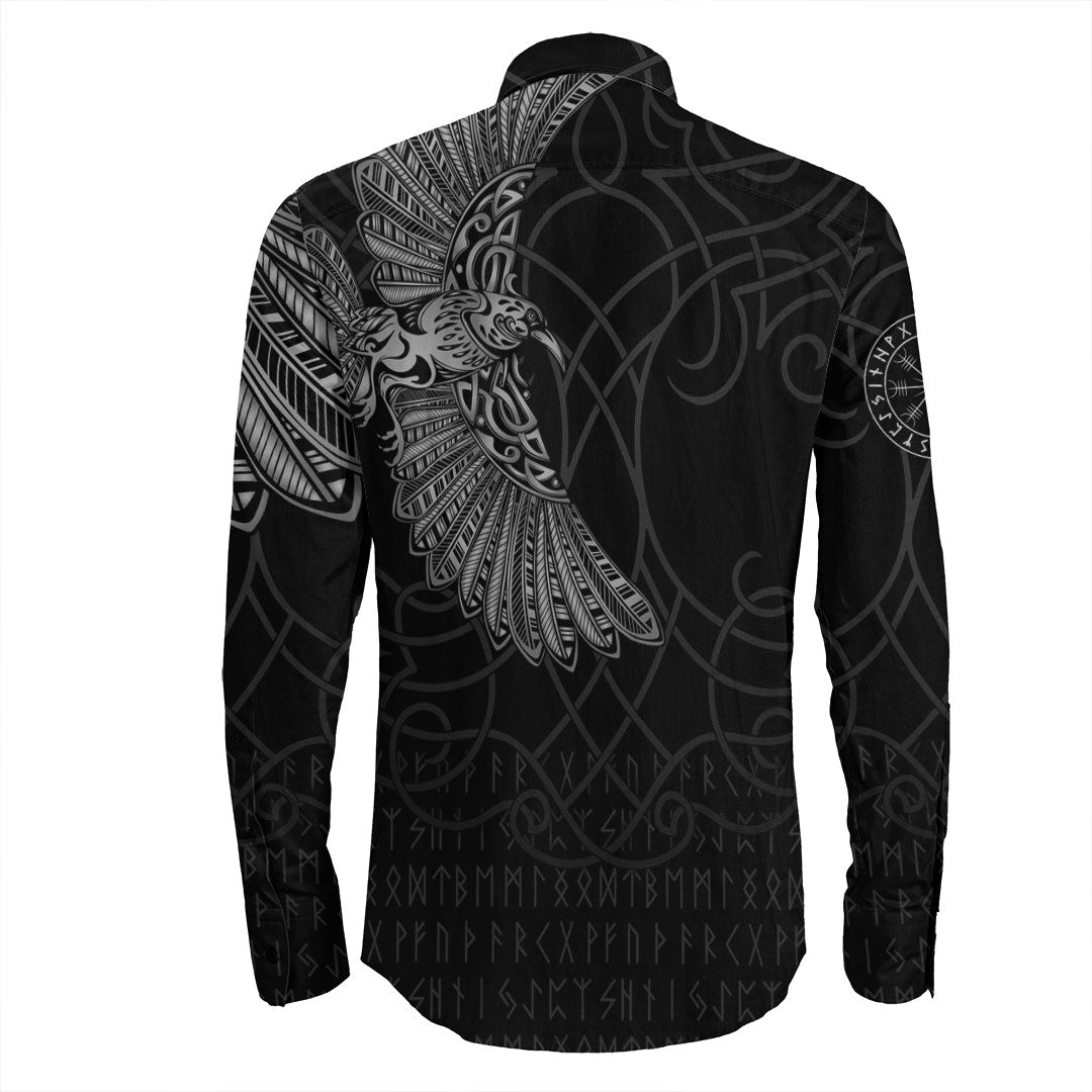 Viking Clothing Viking Odins Raven Tattoo Long Sleeve Button Shirt RLT12 - Wonder Print Shop