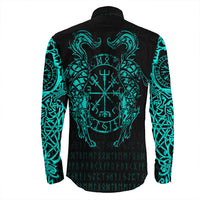 Viking Clothing Viking Compass Vegvisir Tattoo Cyan Version Long Sleeve Button Shirt RLT12 - Wonder Print Shop