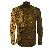 Viking Clothing Vegvisir With Raven Viking Compass Gold Version Long Sleeve Button Shirt RLT12 - Wonder Print Shop