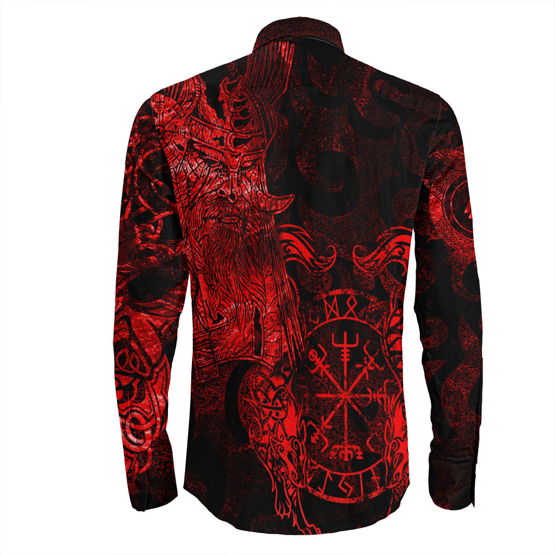 Viking Clothing Viking Odin Tattoo Red Version Long Sleeve Button Shirt RLT12 - Wonder Print Shop