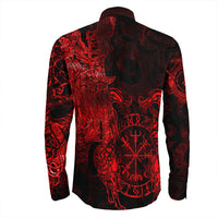 Viking Clothing Viking Odin Tattoo Red Version Long Sleeve Button Shirt RLT12 - Wonder Print Shop