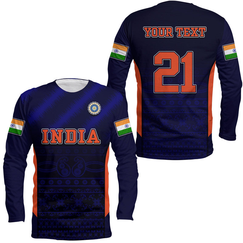 (Custom Personalised) India National Cricket Team Long Sleeve Shirt Men In Blue Sports Style - Wonder Print Shop