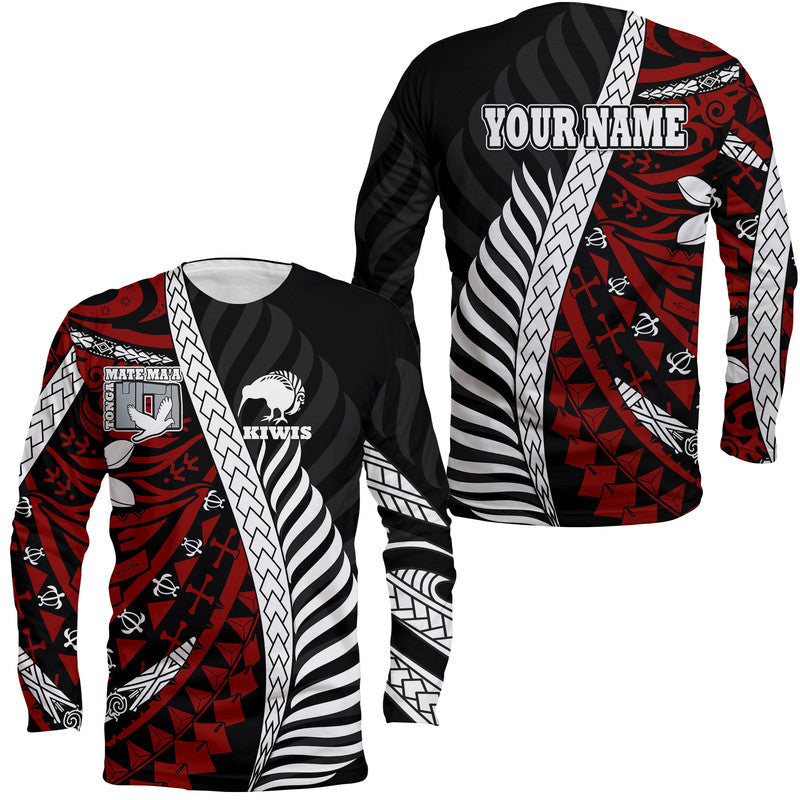 Custom Personalised Mate Ma'a Tonga Mixed Aotearoa Kiwis Rugby Long Sleeve Shirt Silver Fern Mixed Polynesian Style - Wonder Print Shop
