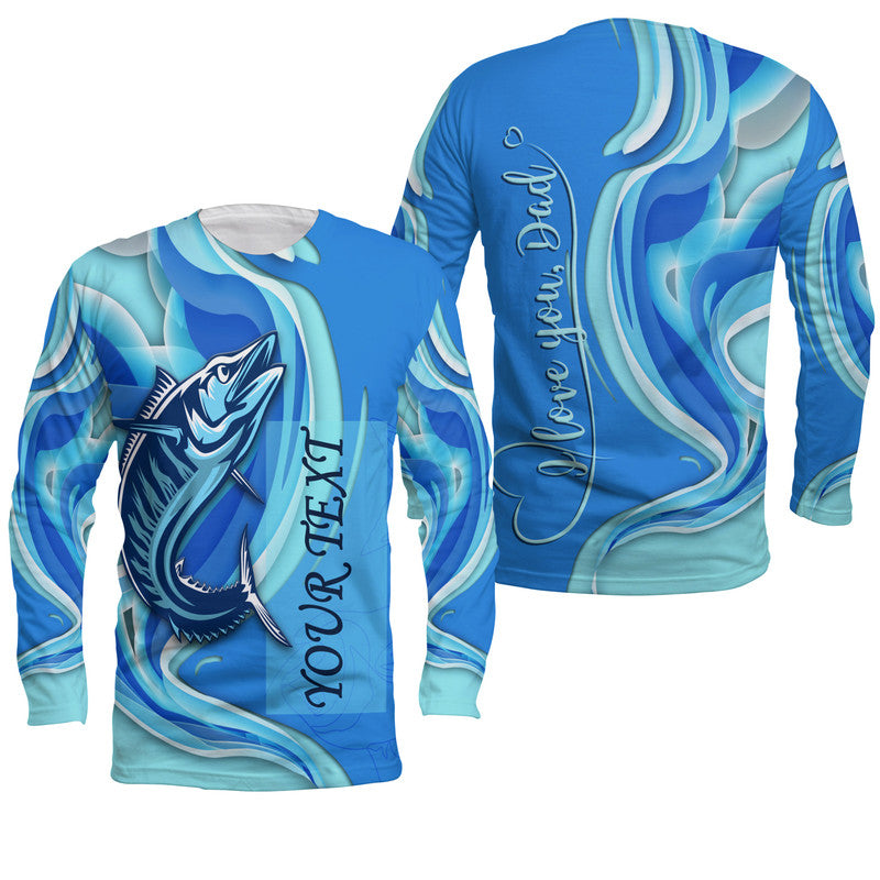 (Custom Personalised) Fathers Day Fishing Quotes Long Sleeve Shirt - Ocean Wave Style - Wonder Print Shop