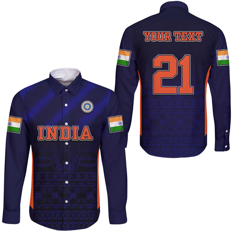 (Custom Personalised) India National Cricket Team Hawaii Long Sleeve Button Shirt Men In Blue Sports Style - Wonder Print Shop