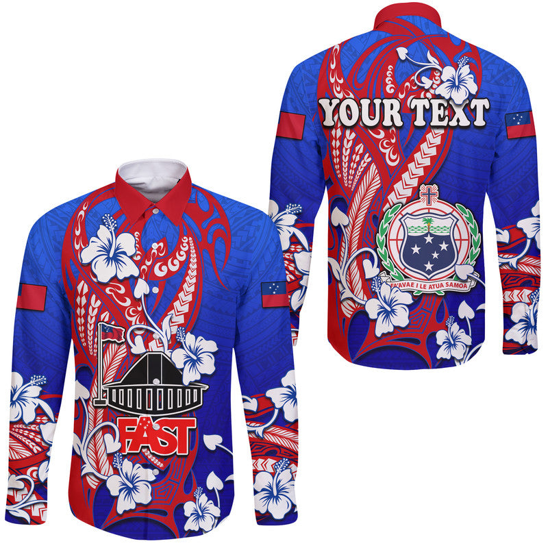 (Custom Personalised) Special Samoa FAST Party Hawaii Long Sleeve Button Shirt Tribal Samoan Hibiscus Design - Wonder Print Shop