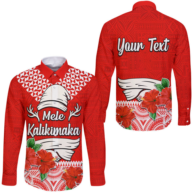 (Custom Personalised) Hawaii Hibiscus Flower Mele Kalikimaka Hawaii Long Sleeve Button Shirt - Wonder Print Shop
