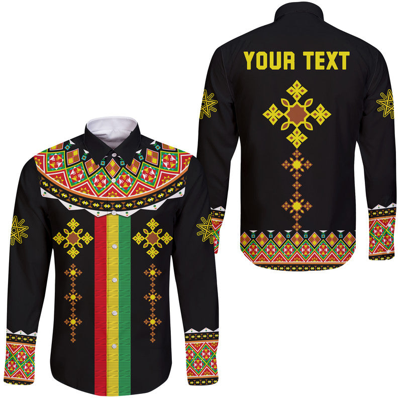 (Custom Personalised) Ethiopia Cross Hawaii Long Sleeve Button Shirt Geometric Ethnic - Wonder Print Shop