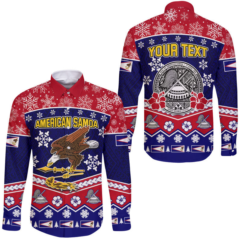 (Custom Personalised) American Samoa Tribal Polynesian Christmas Vibe Hawaii Long Sleeve Button Shirt - Wonder Print Shop