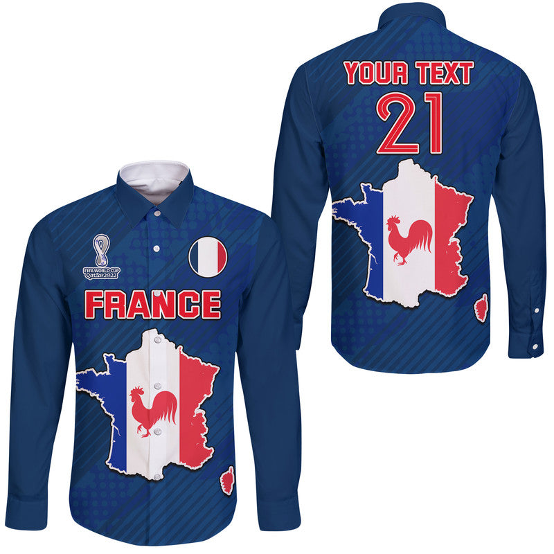 (Custom Personalised) France Football World Cup 2022 With Flag Map Hawaii Long Sleeve Button Shirt - Wonder Print Shop