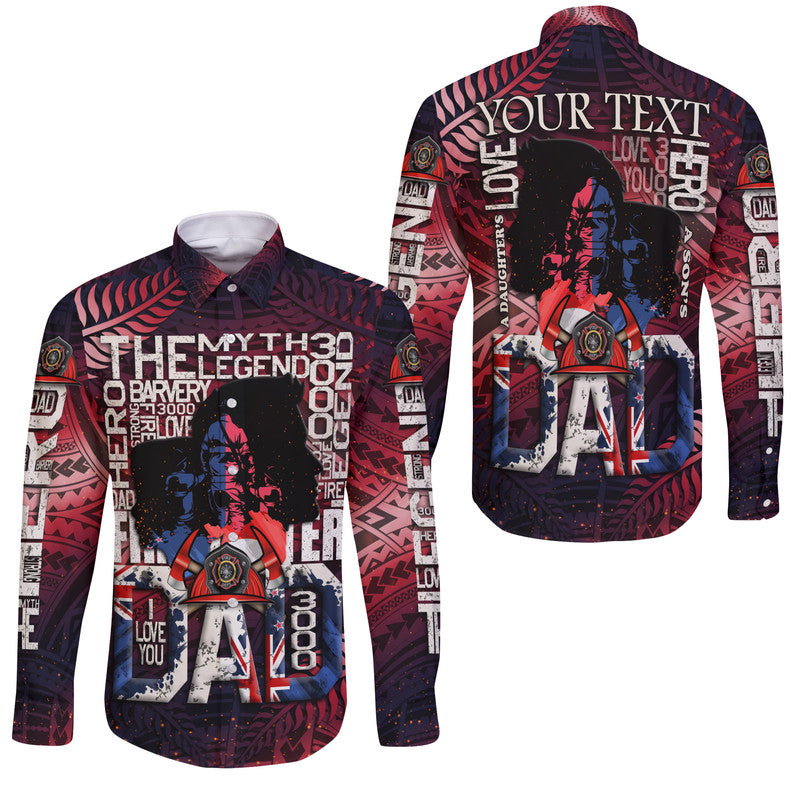 (Custom Personalised) Father's Day - New Zealand Firefighter Dad Hawaii Long Sleeve Button Shirt - Maori Pattern Style - Wonder Print Shop