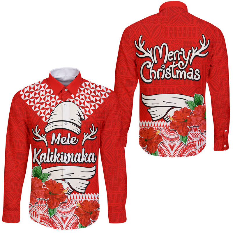 Hawaii Hibiscus Flower Mele Kalikimaka Hawaii Long Sleeve Button Shirt - Wonder Print Shop