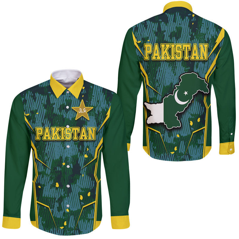 Pakistan Men in Green Cricket Team Hawaii Long Sleeve Button Shirt Green Shirts Sport Style - Wonder Print Shop