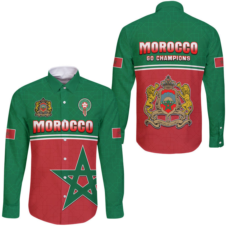 Morocco Football Geometric Halftone Pattern Hawaii Long Sleeve Button Shirt - Wonder Print Shop