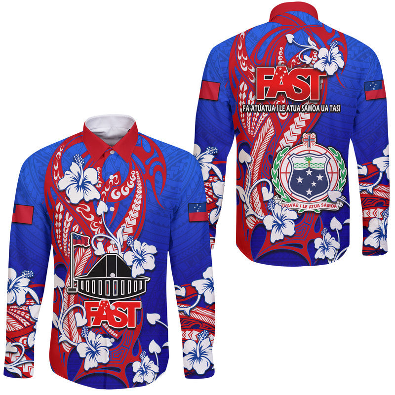 Special Samoa FAST Party Hawaii Long Sleeve Button Shirt Tribal Samoan Hibiscus Design - Wonder Print Shop